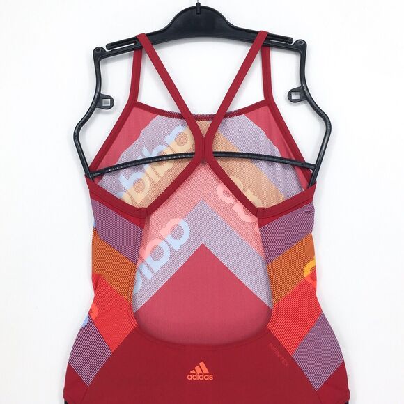 Adidas Women 34 Swimsuit Bathing Suit Red One Piece Fitness Arrow Fit DY5890 NEW - Picture 7 of 8